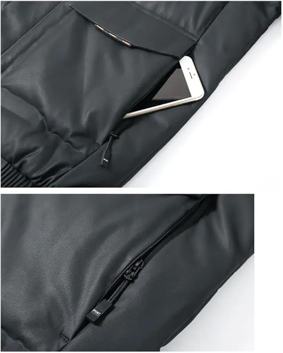 FULBHPRINT Men's Sheepskin Coat Thicken Hood Down Jacket Winter Luxury Genuine Leather Puffer Jacket