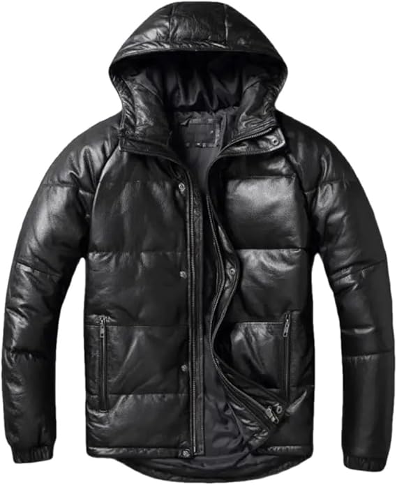 Thick Genuine Leather Jacket Winter Warm Duck Down Leather Coat Natural Leather Hooded Outwear