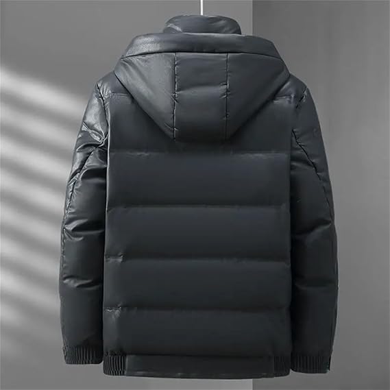FULBHPRINT Men's Sheepskin Coat Thicken Hood Down Jacket Winter Luxury Genuine Leather Puffer Jacket