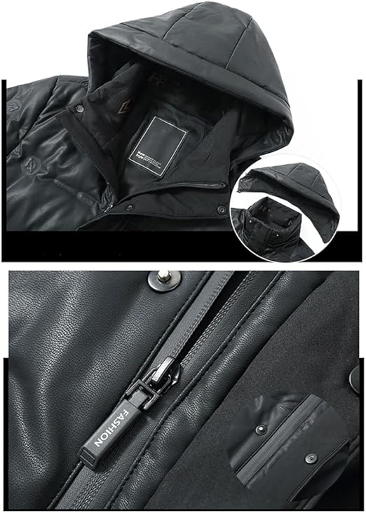 FULBHPRINT Men's Sheepskin Coat Thicken Hood Down Jacket Winter Luxury Genuine Leather Puffer Jacket