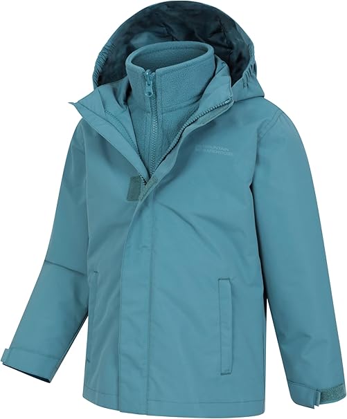 Mountain Warehouse Fell Kids 3 in 1 Jacket - Water-Resistant Triclimate Raincoat, Detachable Inner Coat & Packaway Hood - For Walking, Hiking & Outdoors