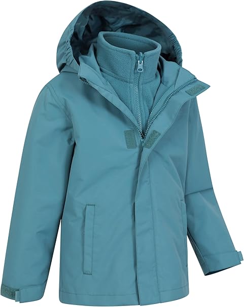 Mountain Warehouse Fell Kids 3 in 1 Jacket - Water-Resistant Triclimate Raincoat, Detachable Inner Coat & Packaway Hood - For Walking, Hiking & Outdoors
