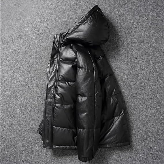 Thick Genuine Leather Jacket Winter Warm Duck Down Leather Coat Natural Leather Hooded Outwear