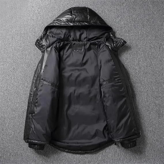Thick Genuine Leather Jacket Winter Warm Duck Down Leather Coat Natural Leather Hooded Outwear
