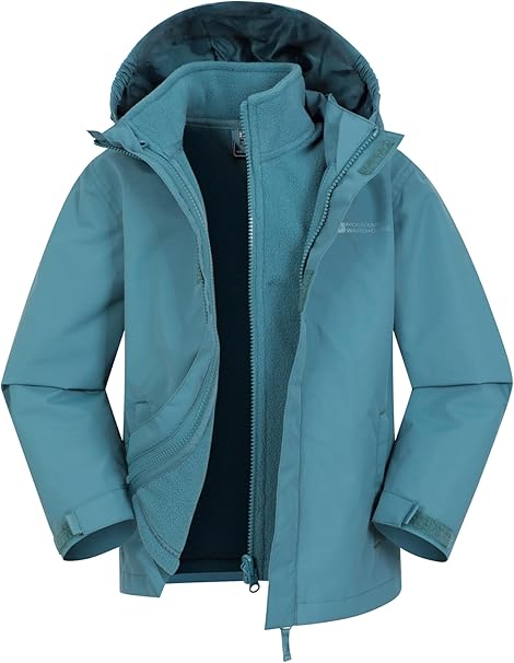 Mountain Warehouse Fell Kids 3 in 1 Jacket - Water-Resistant Triclimate Raincoat, Detachable Inner Coat & Packaway Hood - For Walking, Hiking & Outdoors